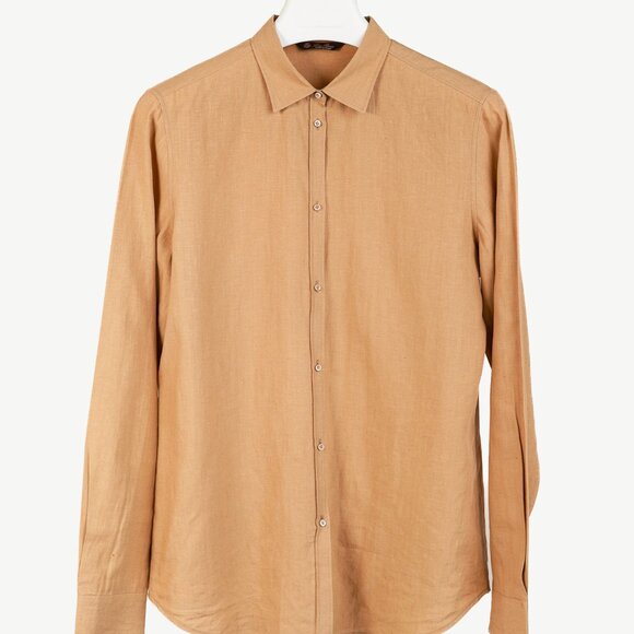 Loro Piana Tan Linen Long-Sleeve Buttoned Shirt - Picture 1 of 8